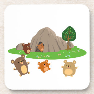 Cute Cartoon Bears in a Cave Coasters Set