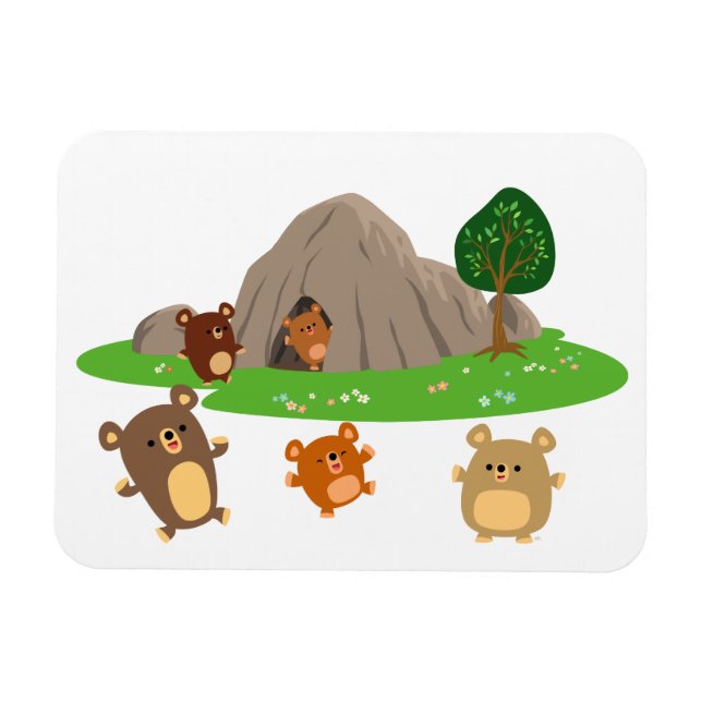 Cute Cartoon Bears in a Cave Flexible Magnet (Horizontal)