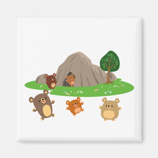 Cute Cartoon Bears in a Cave Magnet (Front)