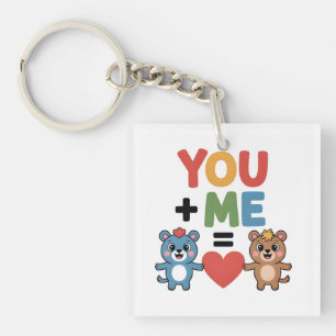 Cute Cartoon Bears Love Formula: "You + Me = Heart Key Ring