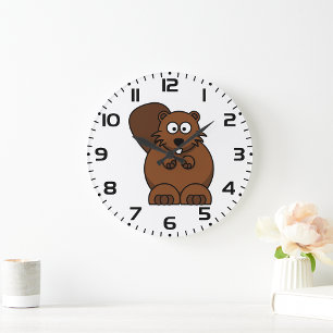 Cute Cartoon Beaver Funny Woodland Animal  Large Clock
