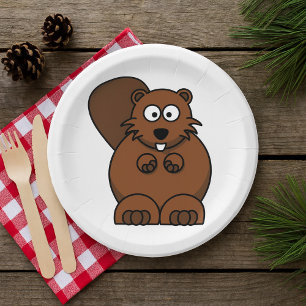 Cute Cartoon Beaver Funny Woodland Animal  Paper Plate
