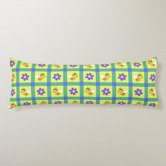Cute Cartoon Bee and Flower Pattern Body Cushion (Front)