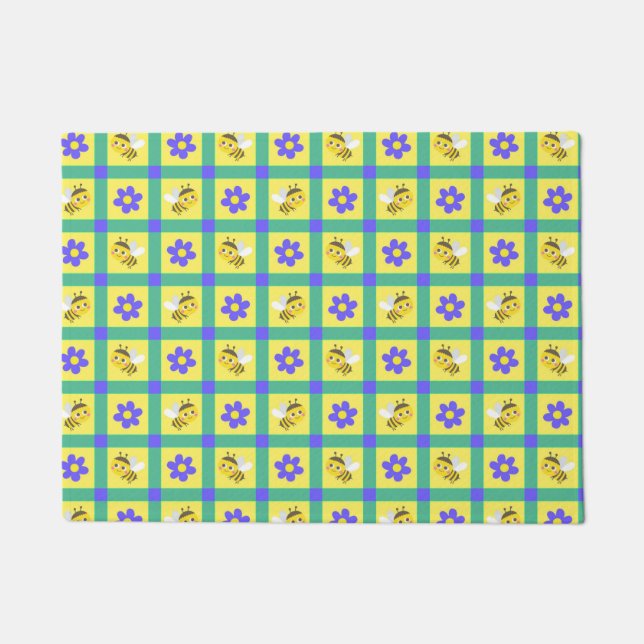 Cute Cartoon Bee and Flower Pattern Doormat (Front)