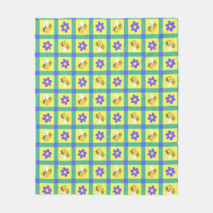 Cute Cartoon Bee and Flower Pattern Fleece Blanket