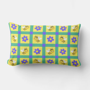 Cute Cartoon Bee and Flower Pattern Lumbar Cushion