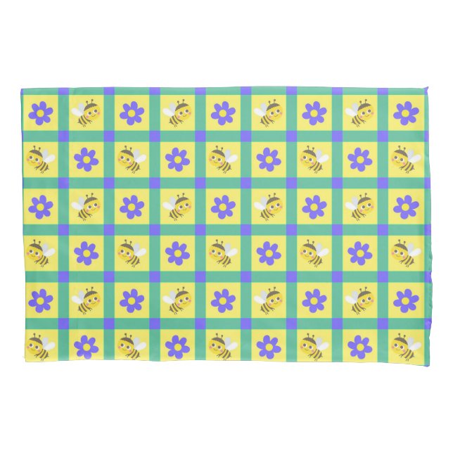 Cute Cartoon Bee and Flower Pattern Pillowcase (Front)
