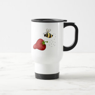 Cute Cartoon Bee and Fruity Strawberry Design Travel Mug