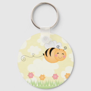 Cute cartoon bee and hive flowers keychain