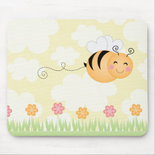 Cute cartoon bee and hive flowers mousepad