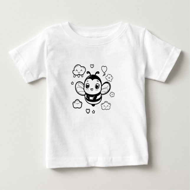 Cute Cartoon Bee Baby T-Shirt – Black and White Ka (Front)