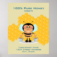 Cute Cartoon Bee Carrying Buckets of Honey Busines