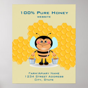 Cute Cartoon Bee Carrying Buckets of Honey Busines Poster