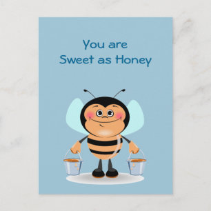 Cute Cartoon Bee Carrying Buckets of Honey Postcard