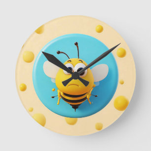 Cute Cartoon Bee Character Round Clock