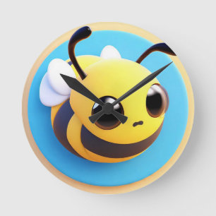 Cute Cartoon Bee Character With Large Eyes Round Clock
