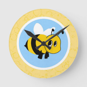 Cute Cartoon Bee Character With Large Eyes Round Clock
