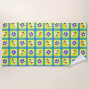 🐝 Cute Cartoon Bee Floral Summer Joy 🌼 Beach Towel