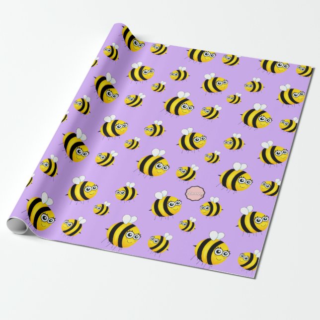 Cute Cartoon Bee Wrapping Paper (Unrolled)