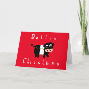 Cute Cartoon Beltie Christmas Belted Galloway Cow Holiday Card