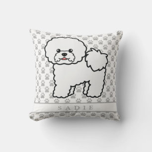 Cute Cartoon Bichon Frise Dog & Custom Name Cushion
