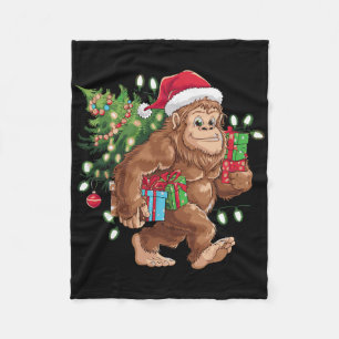 Cute Cartoon Bigfoot Christmas Tree Lights Sasquat Fleece Blanket