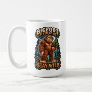 Cute Cartoon Bigfoot with Pine Branch Coffee Mug