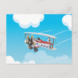 Cute cartoon biplanes postcard