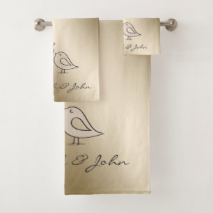 Cute Cartoon Birds In Love -Personalised Bath Towel Set