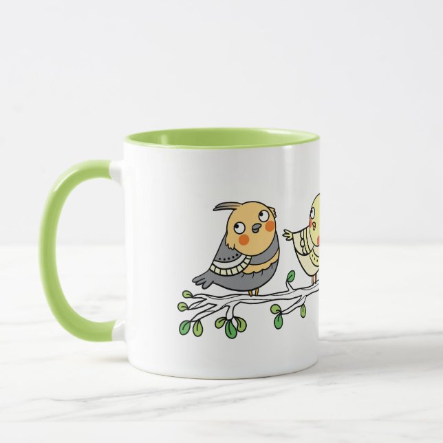 Cute Cartoon Birds Mug, Adorable Bird Illustration Mug (Left)