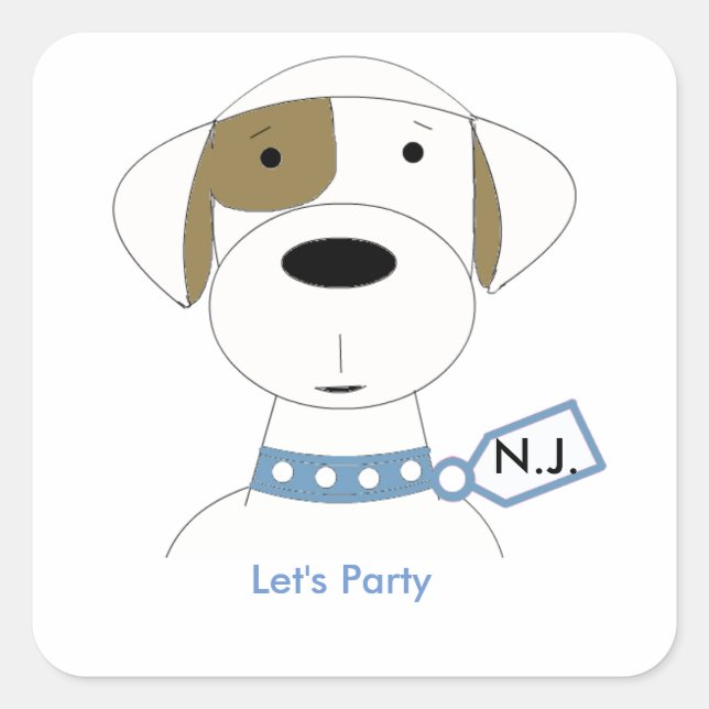 Cute Cartoon Birthday Dog Square Sticker (Front)