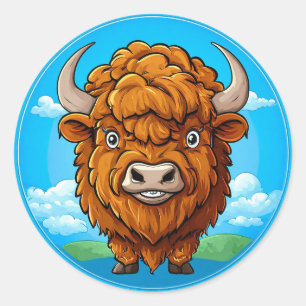 Cute Cartoon Bison Classic Round Sticker