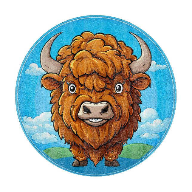 Cute Cartoon Bison Cutting Board (Front)