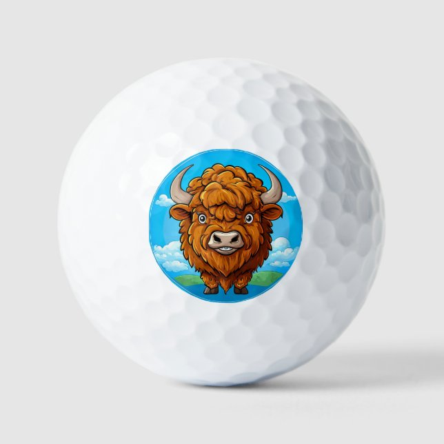 Cute Cartoon Bison Golf Balls (Front)