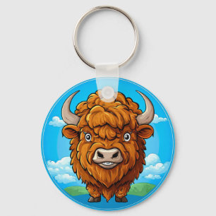 Cute Cartoon Bison Key Ring