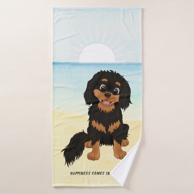 Cute Cartoon Black and Tan Cavalier     Bath Towel (Bath Towel)