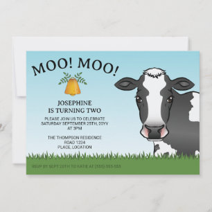 Cute Cartoon Black And White Cow Kid's Birthday Invitation