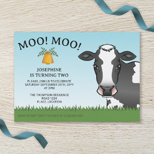 Cute Cartoon Black And White Cow Kid's Birthday Invitation