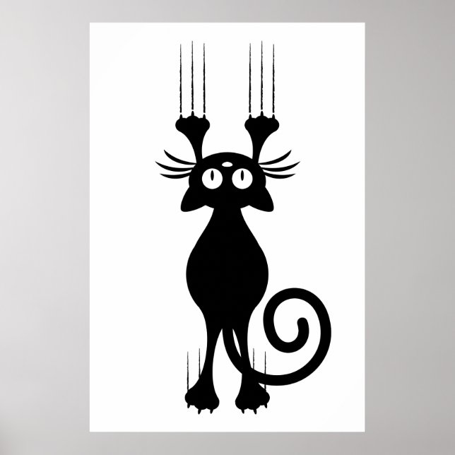 Cute Cartoon Black Cat Scratching Poster (Front)