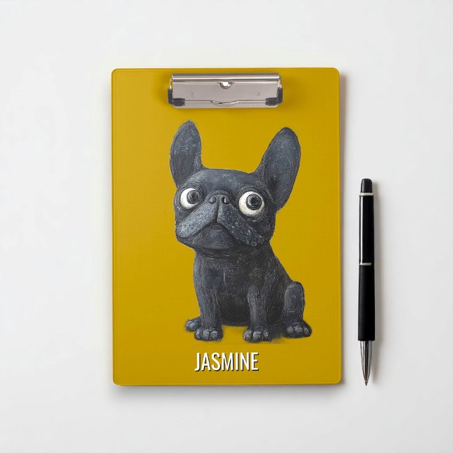 Cute Cartoon Black Frenchie Dog Mustard Yellow  Clipboard (Creator Uploaded)