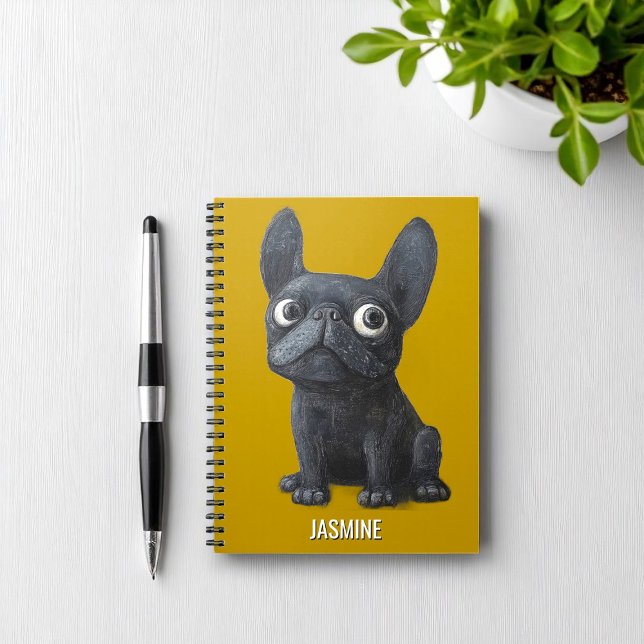 Cute Cartoon Black Frenchie Dog Mustard Yellow  Notebook (Creator Uploaded)