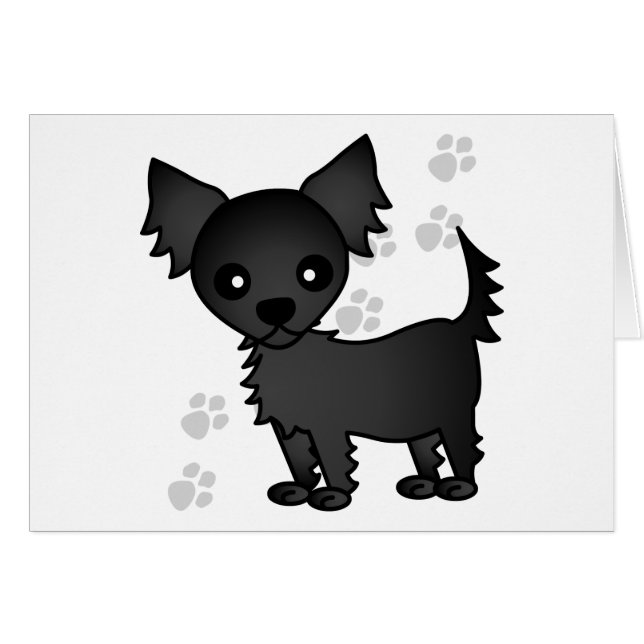 Cute Cartoon Black Long-haired Chihuahua (Front Horizontal)