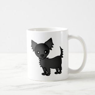 Cute Cartoon Black Long-haired Chihuahua Coffee Mug
