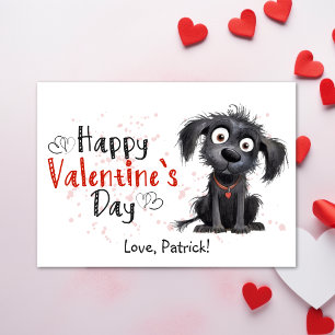 Cute Cartoon Black Puppy Happy Valentines  Holiday Card