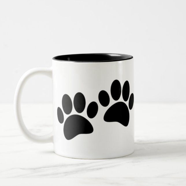 Cute Cartoon Black Puppy Paw Prints Two-Tone Coffee Mug (Left)