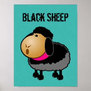 Cute Cartoon Black Sheep Drawing Poster