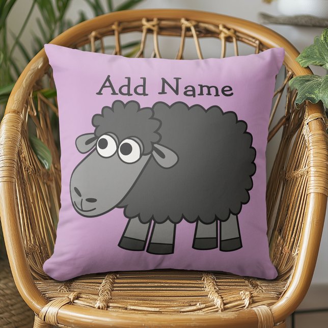 Cute Cartoon Black Sheep with Name Cushion (Creator Uploaded)