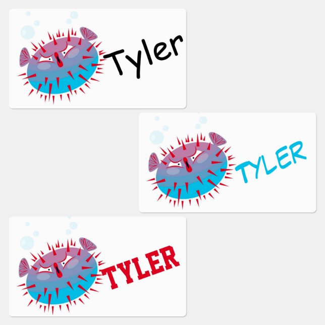 Cute Cartoon Blowfish Labels (Group)