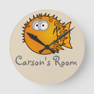 Cute Cartoon blowfish Round Clock
