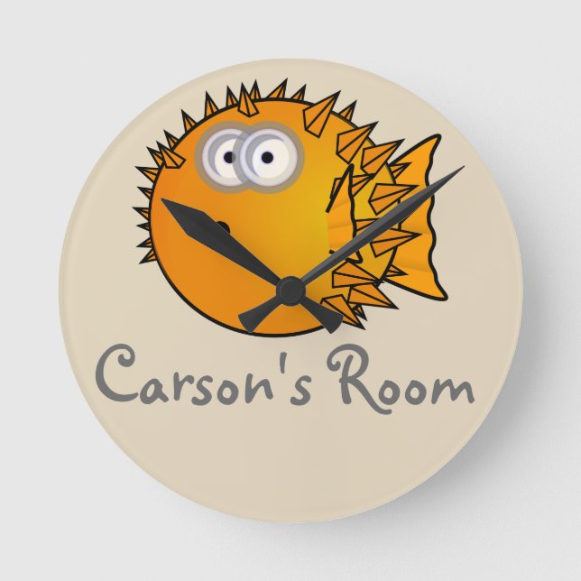 Cute Cartoon blowfish Round Clock (Front)